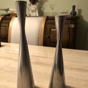 Set of Two Tapered Silver Candle Holders